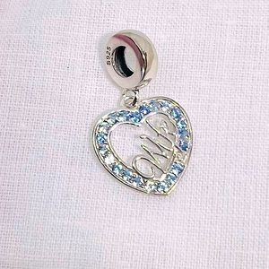 Wife Heart Shimmering Crystal Lt Blue Birthstone Personalized Stamped S925